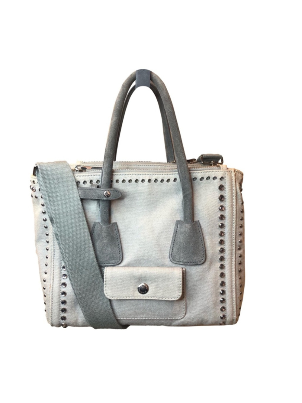 PRADA Canapa Bijoux 2-Way LT Grey Canvas Tote Bag Adorned with Crystals & Studs - Picture 4 of 17